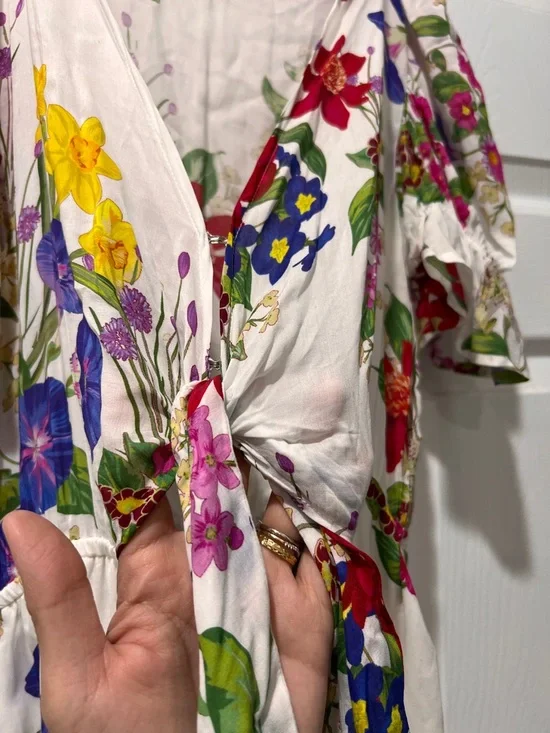 Floral Tie-Front White Summer Dress Gypsy & gold - Picture 4 of 5